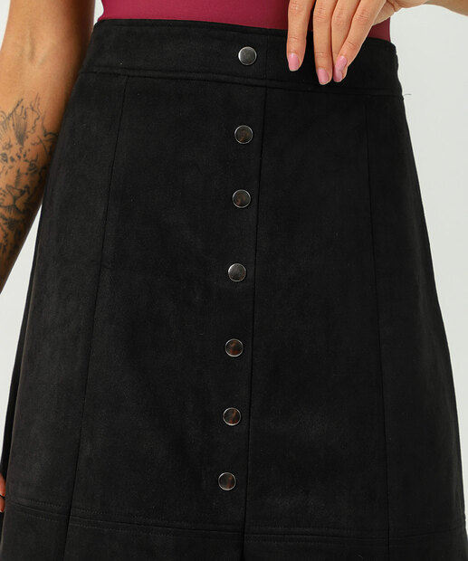 Saia Midi Feminina Botões Fenda Marisa Preto