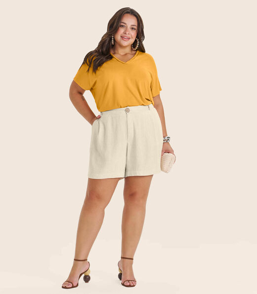 Blusa Manga Curta em Viscotorcion Secret Glam Amarelo