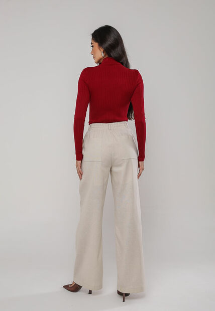 Blusa de Tricot Canelado Gola Alta Vermelho Salvatore