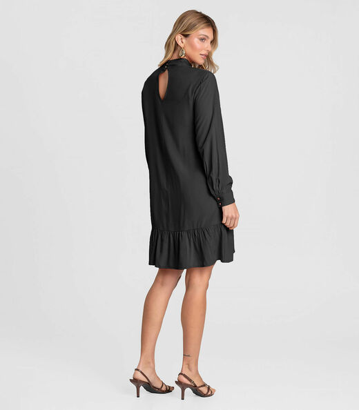 Vestido Curto Feminino Gola Dupla Dianna Preto