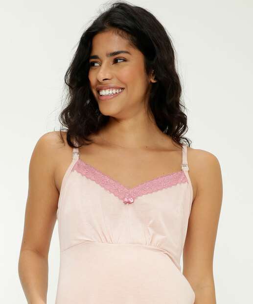 Camisola Gestante Recorte Renda Marisa