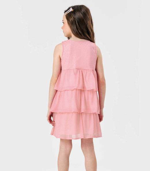 Vestido Infantil Meia Malha e Chiffon Trick Nick Rosa