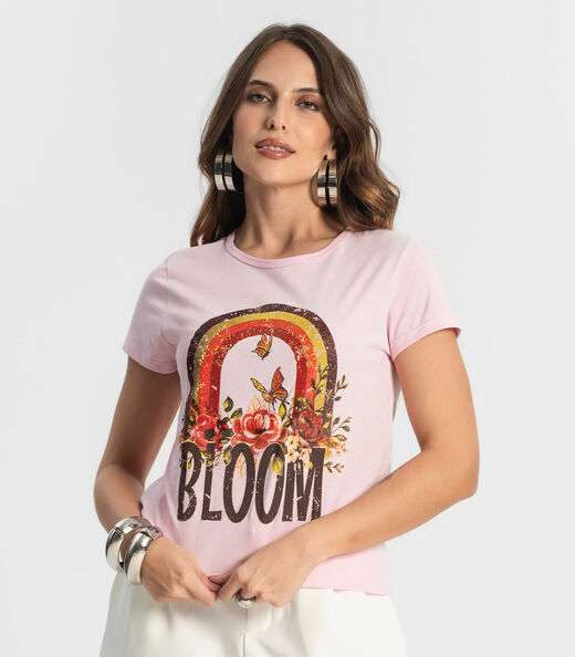 Blusa Baby Look Feminina Estampada Select Rosa