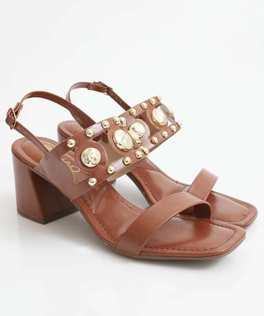 Sandália Feminina Salto Grosso Via Uno Marrom