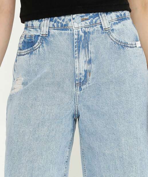 Calça Jeans Destroyed Wide Leg Pantalona Feminina Marisa