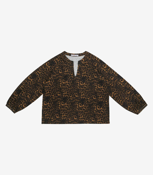 Blusa Manga Longa Estampa Onça Plus Secret Glam Marrom