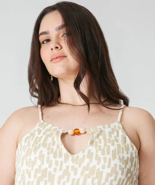 Blusa Plus Size Feminina Estampada Marisa Bege