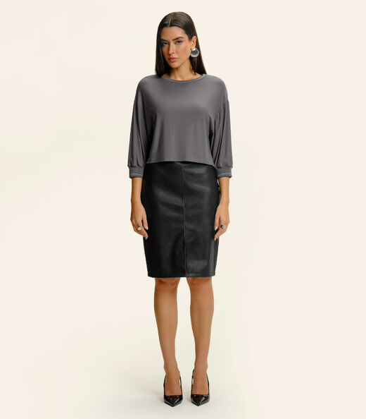Blusa Feminina Ampla Manga 3/4 Viscose Endless Cinza