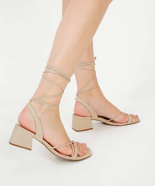 Sandália Salto Grosso Feminina Tiras Amarração Bebecê