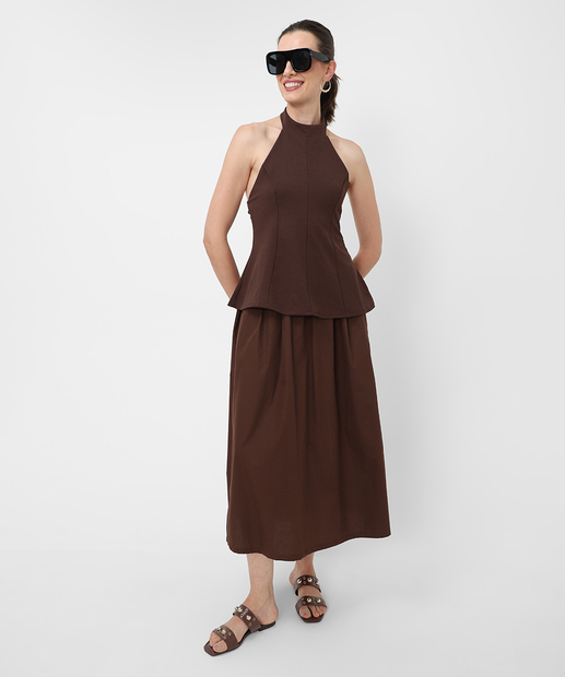 Blusa Frente Única Feminina Peplum Marisa Marrom