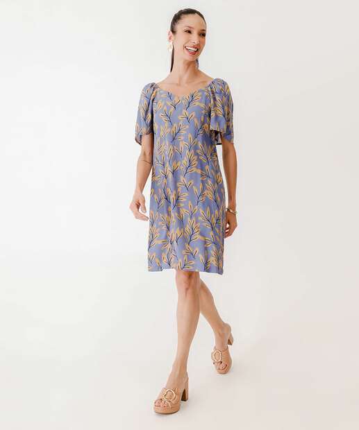 Image_Vestido Feminino Manga Curta Estampa Folhagem Marisa