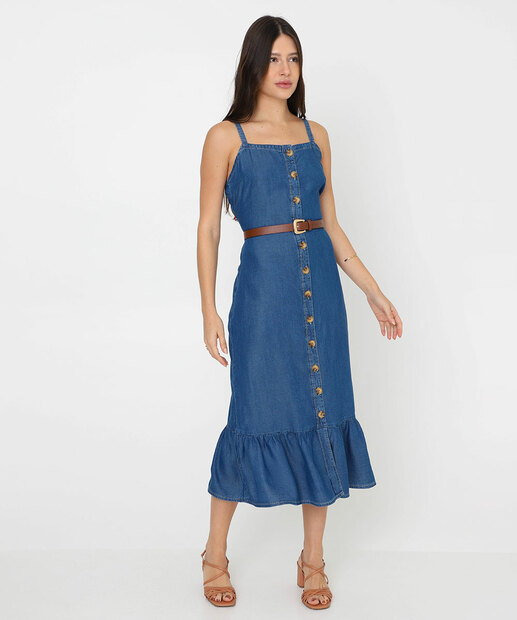 Image_Vestido Feminino Midi Jeans Babado Botões Marisa Azul