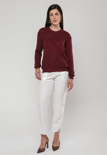 Blusa de Tricot em Fio Boton? Vinho Salvatore