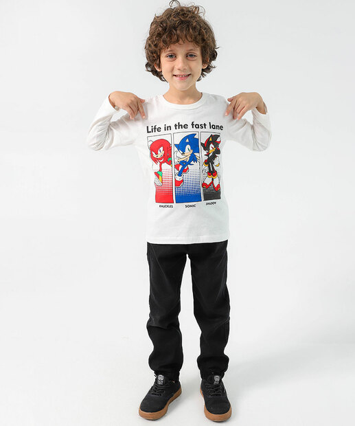 Camiseta Infantil Sonic Manga Longa Marisa Branca 