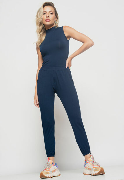 Conjunto  Comfy Com Regata e Jogger Malha Azul