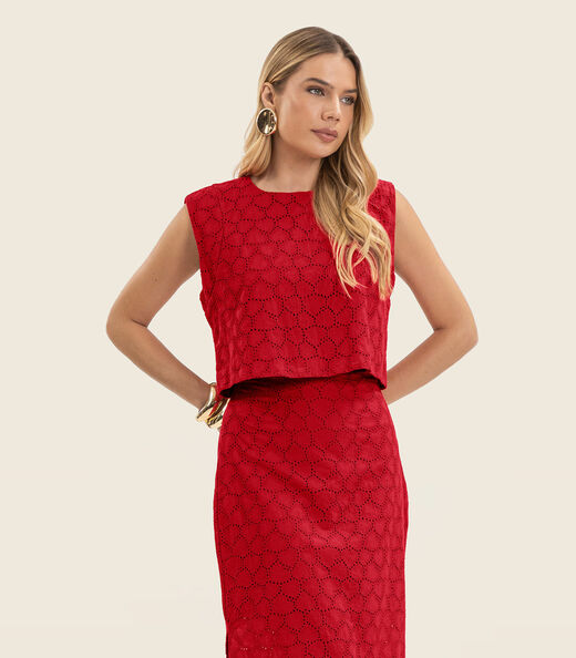 Image_Blusa Feminina Manga Curta Em Laise Endless Vermelho