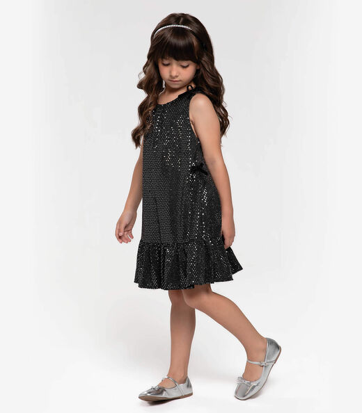 Vestido Infantil Em Lantejoula Trick Nick Preto