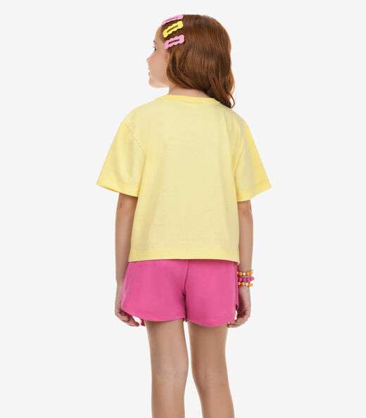 Conjunto Blusa com Shorts Meia Malha Rovi Kids Amarelo