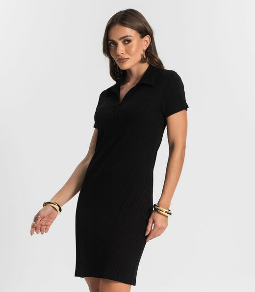 Vestido De Ribana Canelado Feminino Endless Preto
