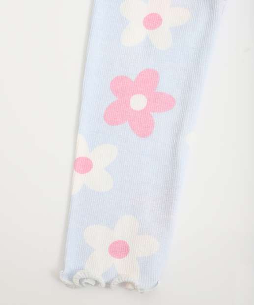 Calça Infantil Legging Canelada Floral Marisa Tam 1 a 3 Azul