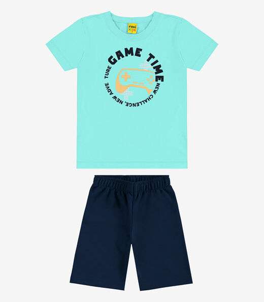 Conjunto Infantil Camiseta Com Bermuda Rovi kids Azul