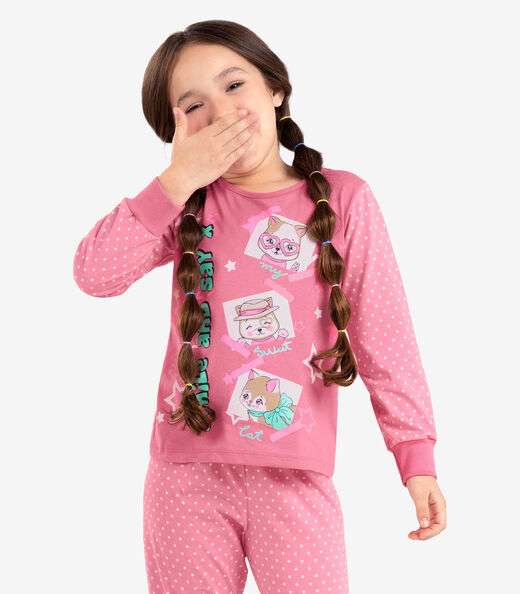 Pijama Infantil Menina Em Meia Malha Rovi Kids Rosa