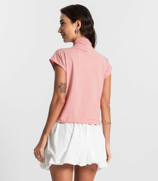 Blusa Feminina Manga Curta Meia Malha KO Rosa
