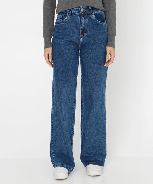 Calça Feminina Wide Leg Jeans Sawary Azul