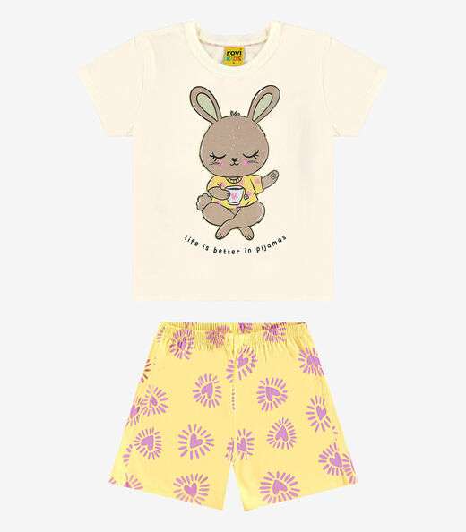 Pijama Infantil Menina Meia Malha Rovi Kids Bege