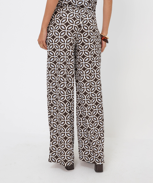 Calça Pantalona Feminina Flores Marisa Marrom