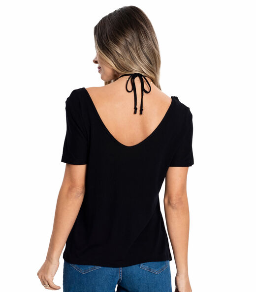 Blusa Feminina Com Amarração No Pescoço Rovitex Preto