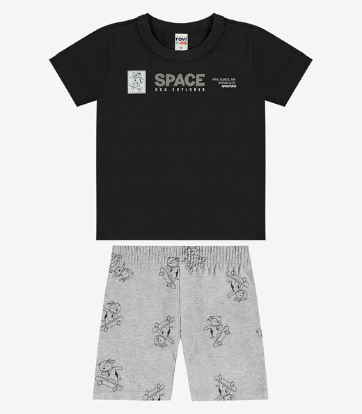 Image_Conjunto Camiseta Com Bermuda Infantil Rovi Kids Preto