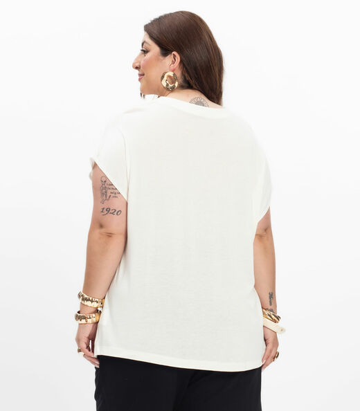 Camiseta Feminina Plus Size Secret Glam Bege