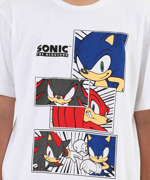Camiseta Juvenil Estampa Sonic Tam 10 a 16 Off White