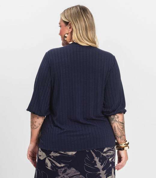 Blusa Canelada Plus Infinita Cor Azul