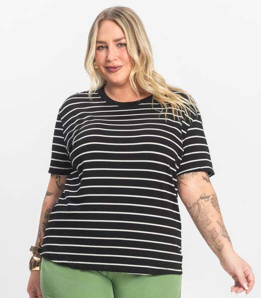Blusa Feminina Plus Size Gola Redonda Secret Glam Preto