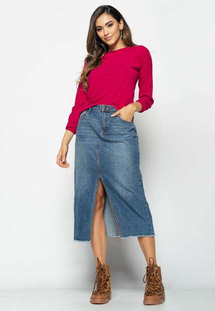 Blusa Morcego  Gola Canoa Manga Longa Canelada Rosa