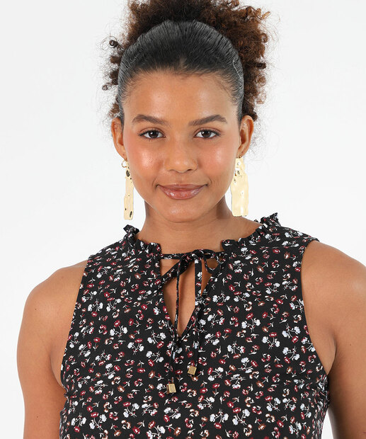 Blusa Regata Estampa Flores Marisa Preto