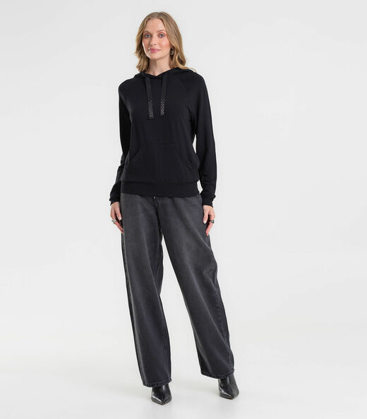 Blusão Feminino Com Capuz Em Molecotton Rovitex Preto