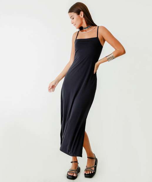 Image_Vestido Longo Feminino Suplex Alças Finas Marisa Preto
