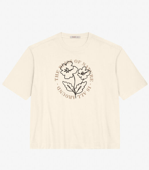 Camiseta Plus Size em Meia Malha Secret Glam Bege