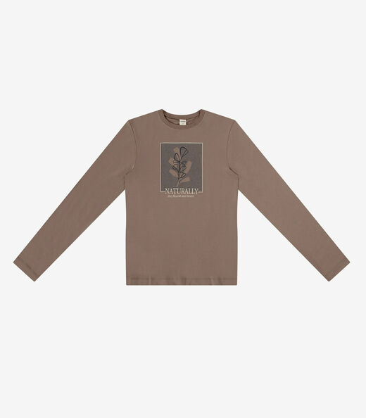 Blusa Feminina Manga Longa Estampada Rovitex Marrom