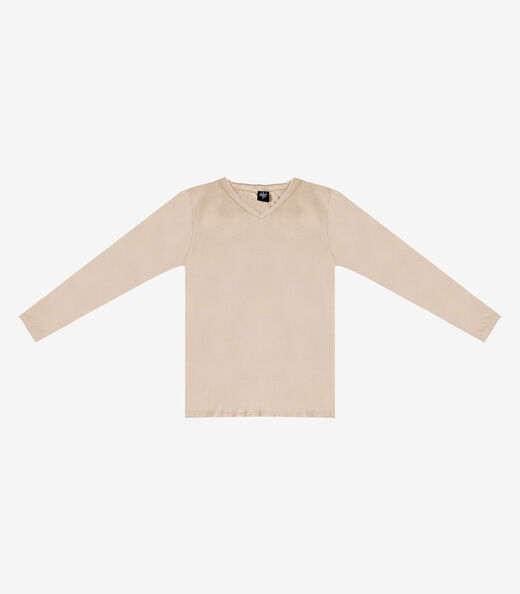 Blusa Manga Longa Decote V Básica Select Marrom