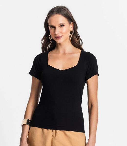 Blusa De Viscotorcion Com Decote Feminina Endless Preto