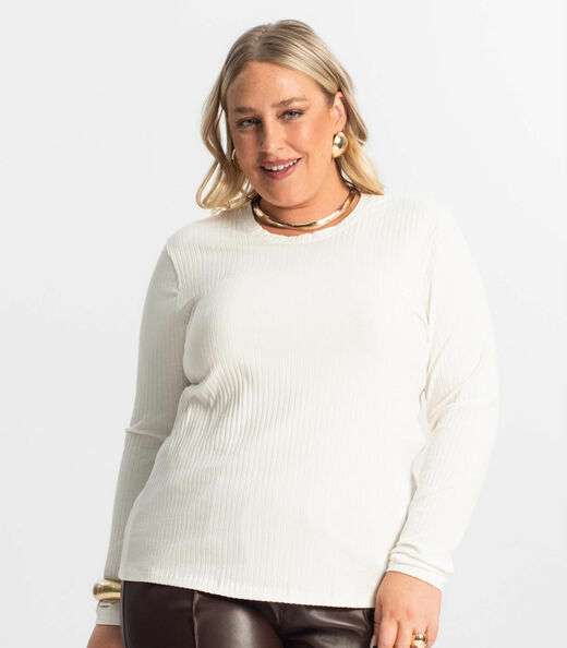 Blusa Manga Longa Ribana Canelada Secret Glam Bege