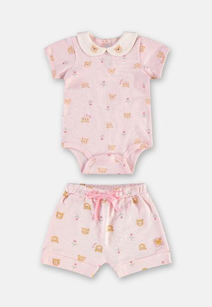 Conjunto Body Short Bebê Menina Up Baby