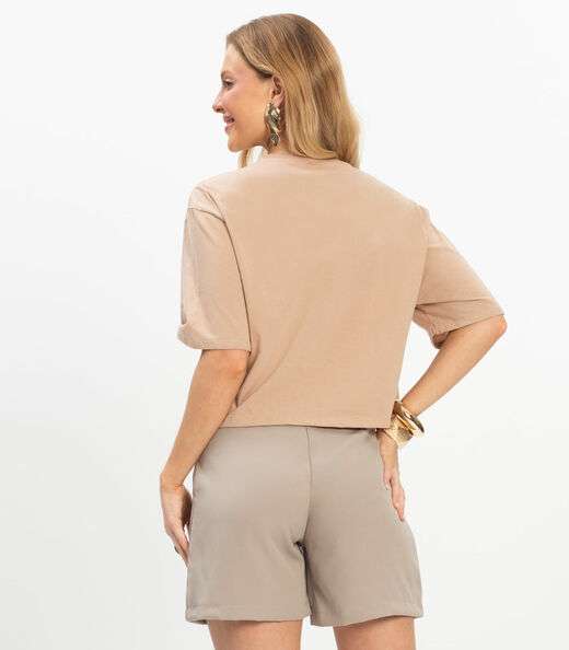 T- Shirt Feminina Meia Malha Rovitex Marrom