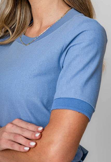 Blusa Alfaiataria Gola Ribana Manga Curta Azul Salvatore