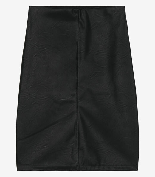 Saia Midi Sintético Com Fenda Endless Preto