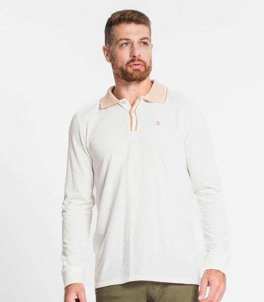 Camisa Polo Masculina Manga Longa Diametro Bege